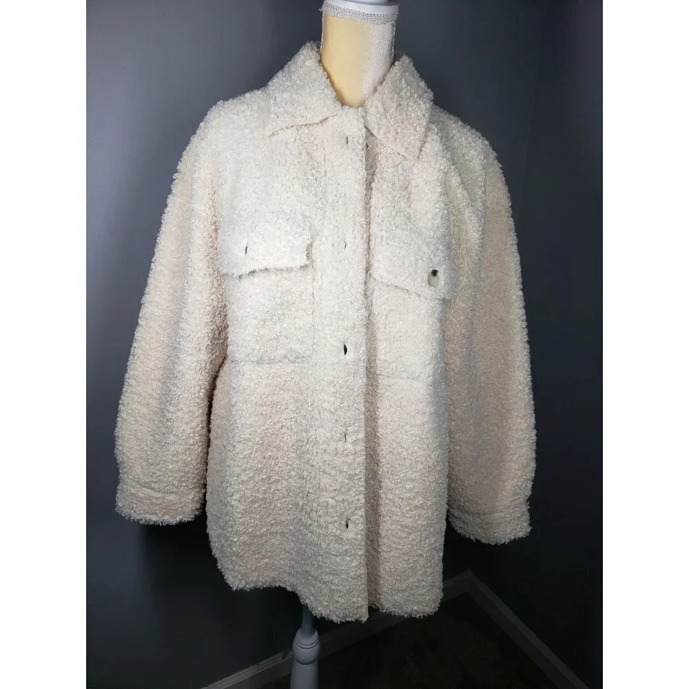 Sherpa Cream Shacket Polagram Women's Size L.